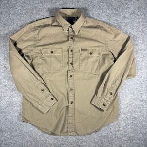 VTG Polo Ralph Lauren Mens Khaki Button Down Shirt Long Sleeve Work Utility XL